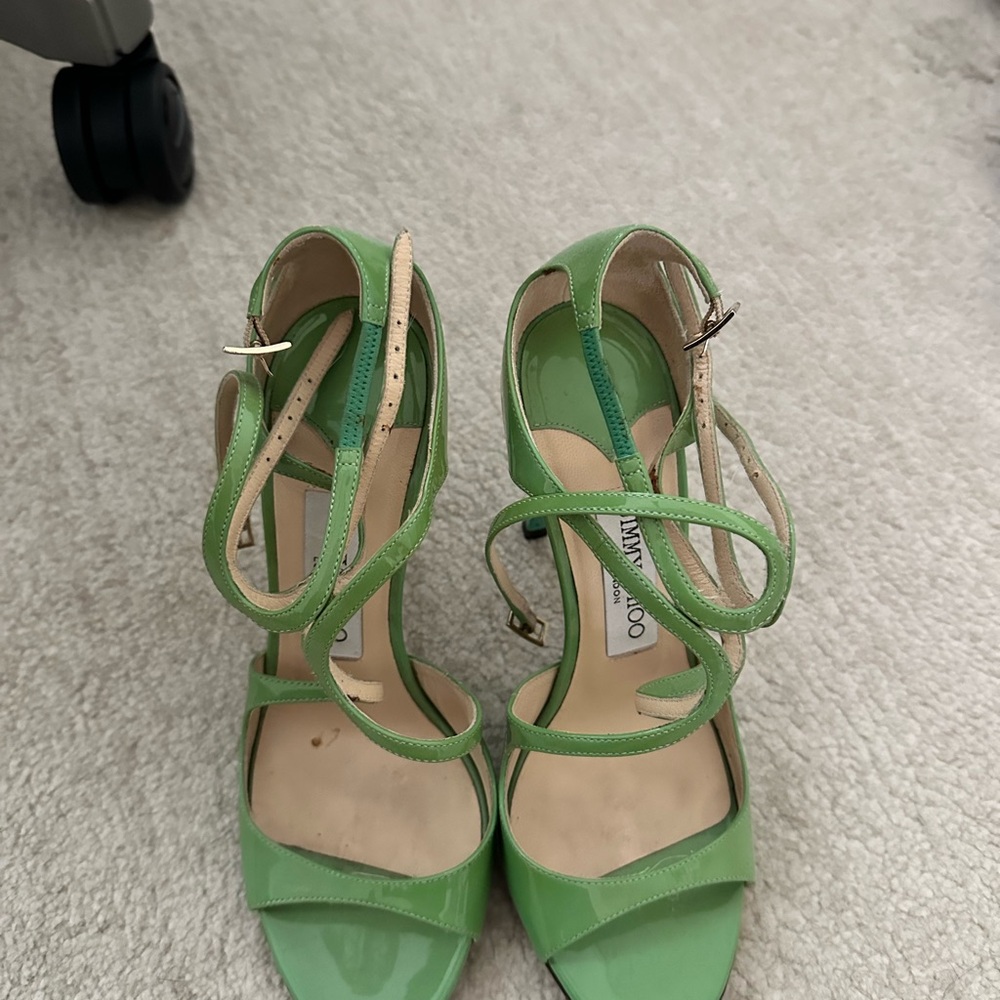 Jimmy Choo Green Heeled Sandals with Strappy Design